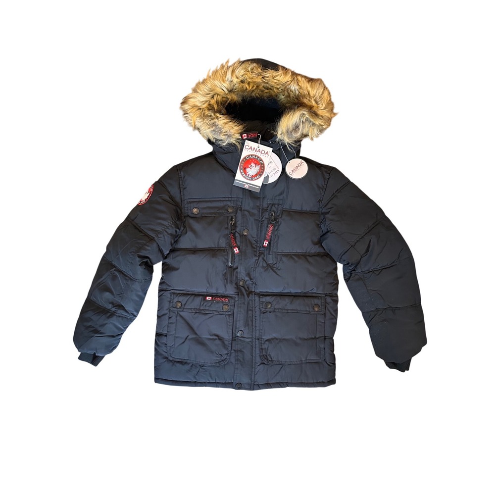 Canada Weather Gear Kids Black Puffer Parka Faux Fur Hood Jacket Size 14/16